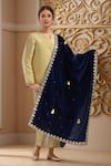 Buy_Samyukta Singhania_Blue Velvet Embroidery Navy Paisley Dupatta _at_Aza_Fashions
