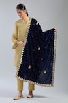 Buy_Samyukta Singhania_Blue Velvet Embroidery Navy Paisley Dupatta _Online_at_Aza_Fashions