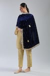 Shop_Samyukta Singhania_Blue Velvet Embroidery Navy Paisley Dupatta _Online_at_Aza_Fashions
