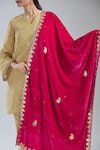 Samyukta Singhania_Magenta Velvet Embroidery Gota Patti Dupatta _Online_at_Aza_Fashions