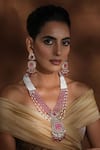 Buy_Swabhimann_Pink Beads Floral Carved Pendant Necklace Set _at_Aza_Fashions