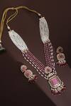 Shop_Swabhimann_Pink Beads Floral Carved Pendant Necklace Set _at_Aza_Fashions