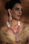 Shop_Swabhimann_Pink Beads Floral Carved Pendant Necklace Set _Online_at_Aza_Fashions