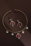 Shop_Swabhimann_Red Imitation Diamonds Tribal Hasli Necklace Set_at_Aza_Fashions