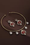 Shop_Swabhimann_Red Imitation Diamonds Tribal Hasli Necklace Set_Online_at_Aza_Fashions
