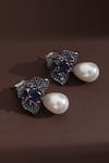 Buy_Swabhimann_Blue Zari, Pearls Zirconia Clover And Drop Earrings _at_Aza_Fashions