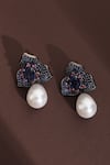 Shop_Swabhimann_Blue Zari, Pearls Zirconia Clover And Drop Earrings _at_Aza_Fashions
