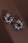 Buy_Swabhimann_Blue Zari Rhodium Plated Zirconia Crest Hoop Earrings _at_Aza_Fashions