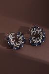 Shop_Swabhimann_Blue Zari Rhodium Plated Zirconia Crest Hoop Earrings _at_Aza_Fashions