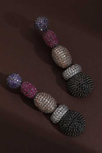 Shop_Swabhimann_Multi Color Zari Rhodium Plated Zirconia Dangler Earrings_at_Aza_Fashions