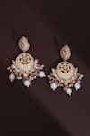 Shop_Swabhimann_Pink Diamonds, Pearls Polki Chandbali Earrings _at_Aza_Fashions