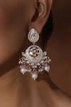 Swabhimann_Pink Diamonds, Pearls Polki Chandbali Earrings _Online_at_Aza_Fashions