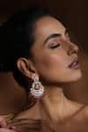 Swabhimann_Red Diamonds, Rhinestones Polki Blossom Chandbali Earrings _Online_at_Aza_Fashions
