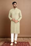 Buy Kalighata Green Embroidery Olive Kurta Set at Aza Fashions Buy_Kalighata_Green Embroidery Olive Kurta Set _at_Aza_Fashions