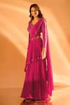 Shop_Samyukta Singhania_Pink Satin Sequins, Beads Placement Embroidered Pre-draped Saree With Blouse _at_Aza_Fashions