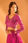 Buy_Samyukta Singhania_Pink Satin Sequins, Beads Placement Embroidered Pre-draped Saree With Blouse _Online_at_Aza_Fashions