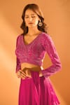 Shop_Samyukta Singhania_Pink Satin Sequins, Beads Placement Embroidered Pre-draped Saree With Blouse _Online_at_Aza_Fashions