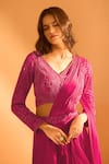 Buy_Samyukta Singhania_Pink Satin Sequins, Beads Placement Embroidered Pre-draped Saree With Blouse 