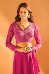 Buy_Samyukta Singhania_Pink Satin Sequins, Beads Placement Embroidered Pre-draped Saree With Blouse _Online