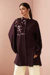 Buy_Pankaj & Nidhi_Purple Sequins, Crystals Bandeau Neck Bordeaux Applique Short Tunic _at_Aza_Fashions