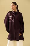 Buy_Pankaj & Nidhi_Purple Sequins, Crystals Bandeau Neck Bordeaux Applique Short Tunic _Online_at_Aza_Fashions
