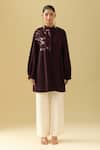 Pankaj & Nidhi_Purple Sequins, Crystals Bandeau Neck Bordeaux Applique Short Tunic _at_Aza_Fashions