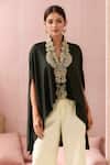 Buy_Pankaj & Nidhi_Black Embellished Floral V Neck Cape Top _at_Aza_Fashions