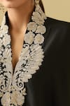 Pankaj & Nidhi_Black Embellished Floral V Neck Cape Top _Online_at_Aza_Fashions