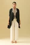Buy_Pankaj & Nidhi_Black Embellished Floral V Neck Cape Top _Online_at_Aza_Fashions