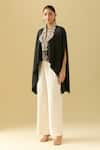 Shop_Pankaj & Nidhi_Black Embellished Floral V Neck Cape Top _Online_at_Aza_Fashions