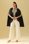 Pankaj & Nidhi_Black Embellished Floral V Neck Cape Top _at_Aza_Fashions