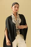 Buy_Pankaj & Nidhi_Black Embellished Floral V Neck Cape Top 