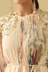 Buy Pankaj & Nidhi Beige Chiffon Embroidery Round Neck Embellished Floral Dress With Braided Belt Online at Aza Fashions Buy_Pankaj & Nidhi_Beige Chiffon Embroidery Round Neck Embellished Floral Dress With Braided Belt _Online_at_Aza_Fashions