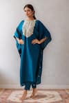 Buy Prisho Blue Cotton Pearls, Gota Patti Round Neck Floral Vine Embroidered Kaftan Set at Aza Fashions Buy_Prisho_Blue Cotton Pearls, Gota Patti Round Neck Floral Vine Embroidered Kaftan Set _at_Aza_Fashions