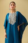 Prisho Blue Cotton Pearls, Gota Patti Round Neck Floral Vine Embroidered Kaftan Set Online at Aza Fashions Prisho_Blue Cotton Pearls, Gota Patti Round Neck Floral Vine Embroidered Kaftan Set _Online_at_Aza_Fashions