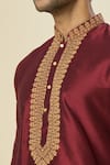 Buy_Samyukta Singhania_Wine Kurta Poly Silk Floral Embroidered Set _Online_at_Aza_Fashions
