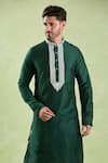 Shop_Samyukta Singhania_Green Silk Embroidery Dark Straight Kurta Set _Online_at_Aza_Fashions