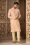 Buy_Arihant Rai Sinha_Peach Brocade, Chanderi Embroidery Woven Kurta Set_at_Aza_Fashions