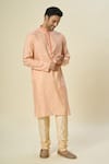 Arihant Rai Sinha_Peach Brocade, Chanderi Embroidery Woven Kurta Set_Online_at_Aza_Fashions