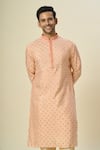 Buy_Arihant Rai Sinha_Peach Brocade, Chanderi Embroidery Woven Kurta Set_Online_at_Aza_Fashions