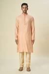 Arihant Rai Sinha_Peach Brocade, Chanderi Embroidery Woven Kurta Set_at_Aza_Fashions