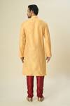 Shop_Samyukta Singhania_Yellow Kurta Poly Silk Thread Embroidered Placket Set _at_Aza_Fashions