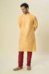 Buy_Samyukta Singhania_Yellow Kurta Poly Silk Thread Embroidered Placket Set _Online_at_Aza_Fashions