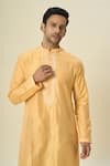Shop_Samyukta Singhania_Yellow Kurta Poly Silk Thread Embroidered Placket Set _Online_at_Aza_Fashions