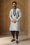 Buy_Arihant Rai Sinha_Gray Polyester, Silk Embroidery Grey Placket Kurta Set _at_Aza_Fashions