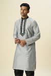Buy_Arihant Rai Sinha_Gray Polyester, Silk Embroidery Grey Placket Kurta Set _Online_at_Aza_Fashions