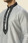 Shop_Arihant Rai Sinha_Gray Polyester, Silk Embroidery Grey Placket Kurta Set _Online_at_Aza_Fashions