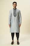 Arihant Rai Sinha_Gray Polyester, Silk Embroidery Grey Placket Kurta Set _at_Aza_Fashions
