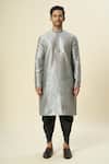 Samyukta Singhania_Gray Silk Embroidery Neck Kurta And Patiala Pant Set _at_Aza_Fashions