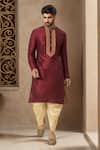 Buy_Arihant Rai Sinha_Wine Polyester Embroidery Bloom Kurta Set _at_Aza_Fashions